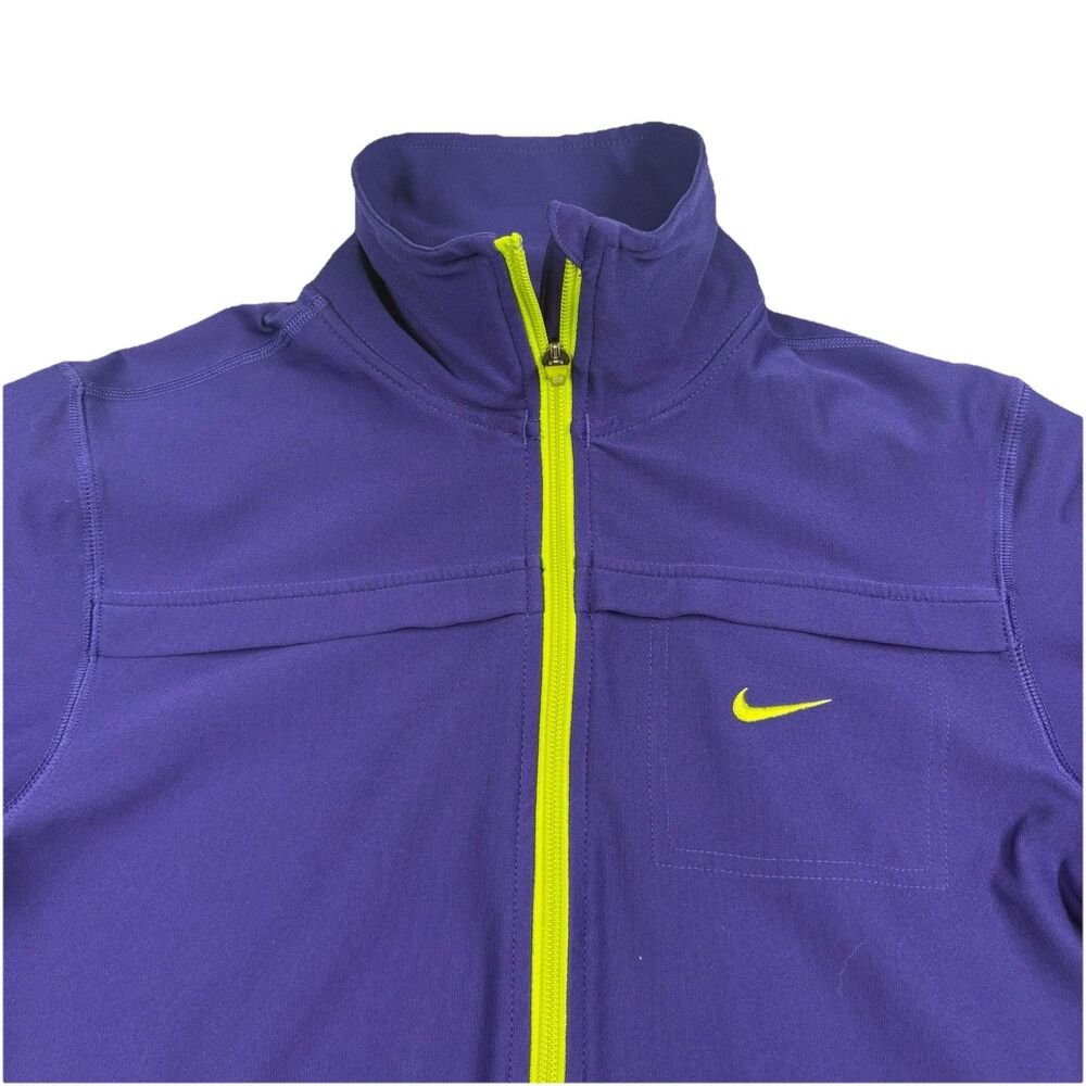 Nike Dri Fit Full Zip Track Jacket Womens S Purple Lime Green Midweight